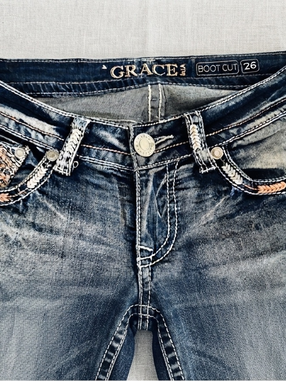 Grace in LA Blue Tie-Dye Boot Cut Jeans